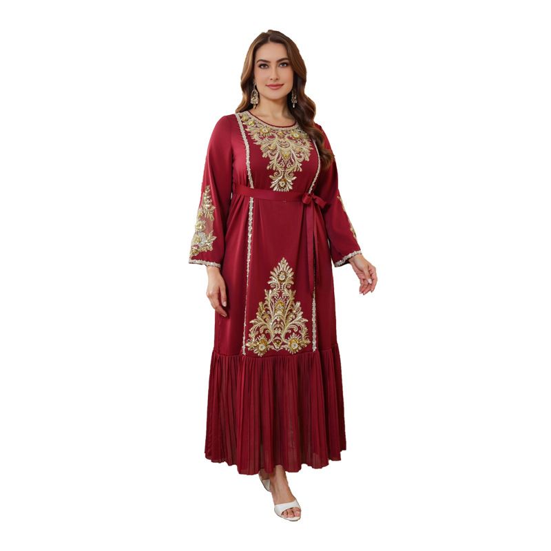 Verve Muslim Elegant Gold Embroidered Plus Size Dress Abaya Women's Clothing Large Robe_voghion.com