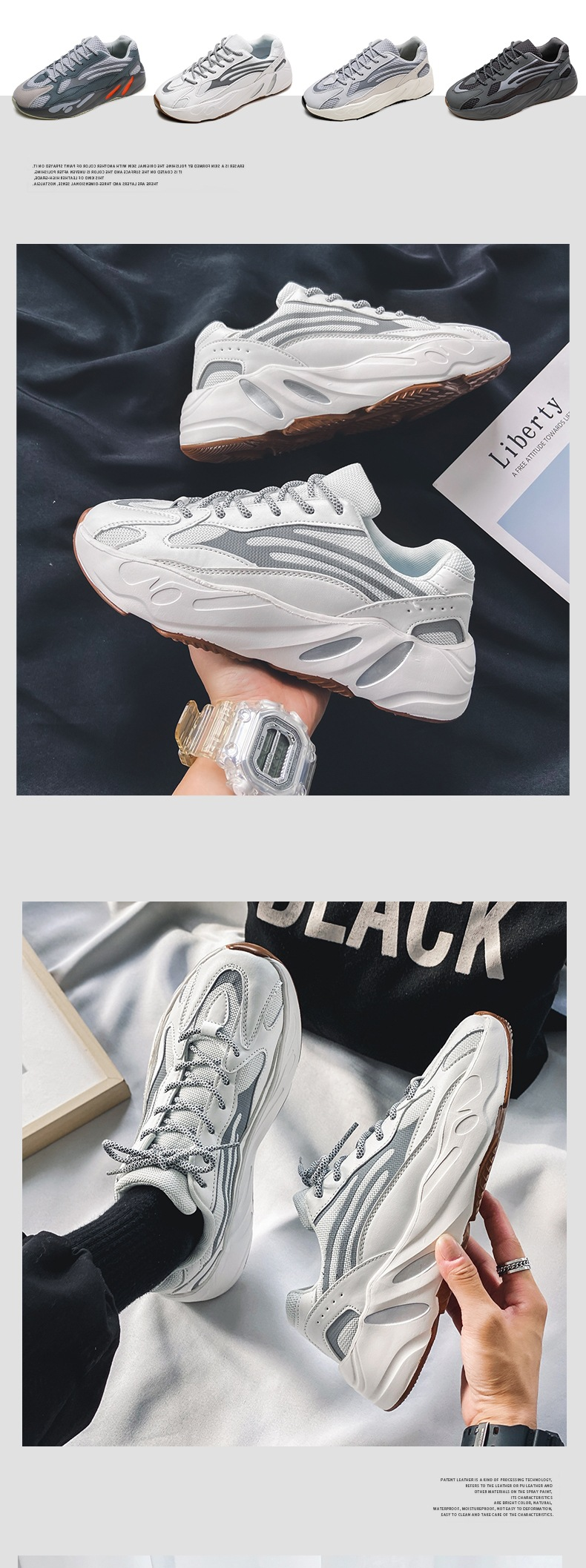 Scarpe da uomo versione coreana Scarpe alla moda per giovani Scarpe da papà in cocco Scarpe da ginnastica da corsa riflettenti Scarpe da uomo Scarpe da ginnastica_voghion.com