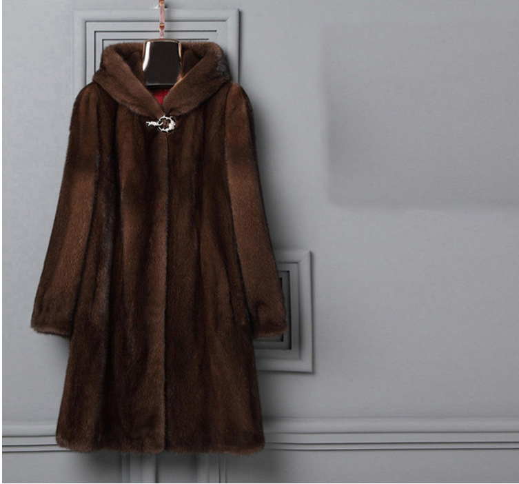 Damenbekleidung Mäntel für Damen Pelz Ganz Nerz lang mit Kapuze_voghion.com