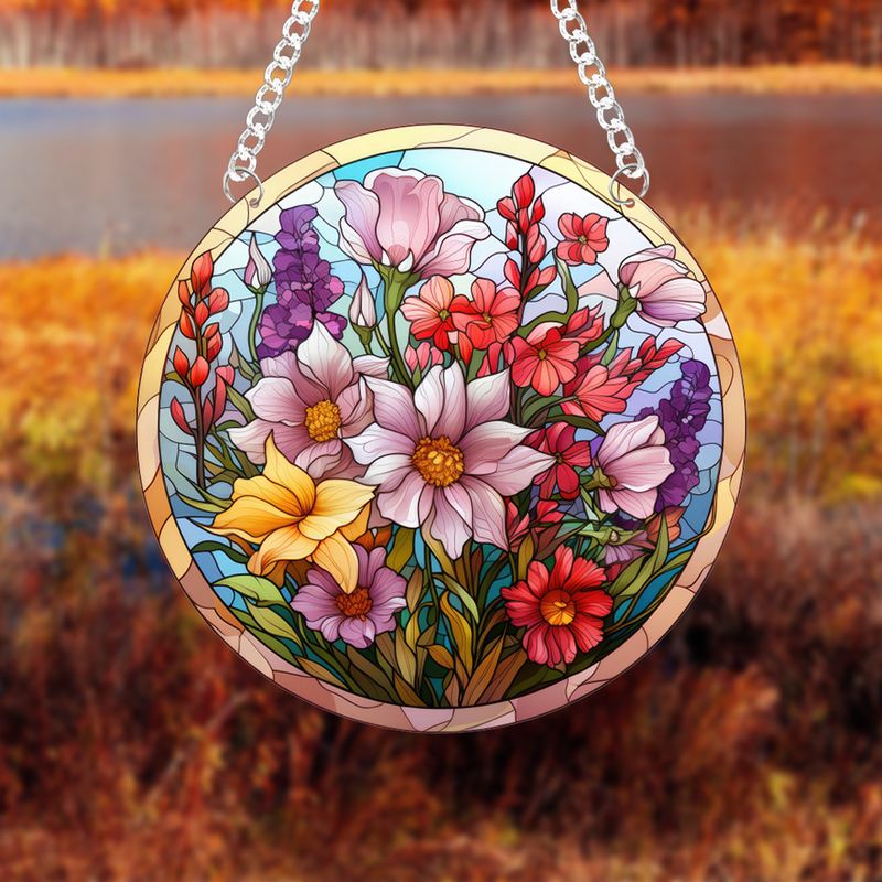 Mazzi di fiori, ciondolo per la casa Suncatcher in acrilico stampato su entrambi i lati, catena e ventosa per la consegna_voghion.com