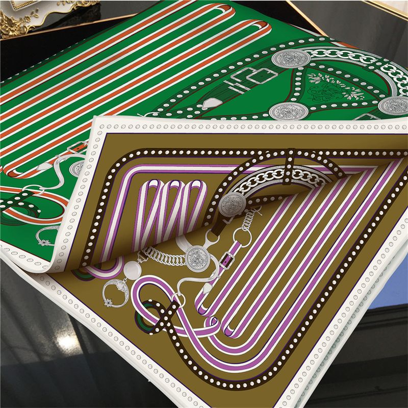 Neuer doppelseitiger, bedruckter Damenschal aus Twill-Seide mit Farbblockmuster und Kettengürtel, 90 cm, großes quadratisches Halsteil, dekorativer Schal_voghion.com