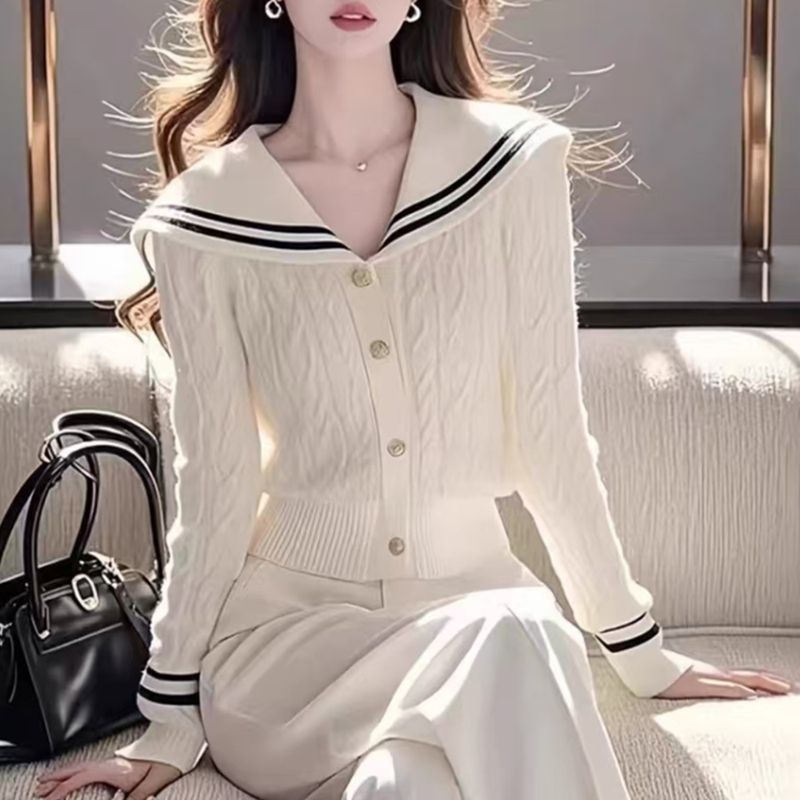 Navy hals weiche sticky kurze lange ärmeln für frauen in herbst winter 2024, slim fit und schlankmachende, gepaart mit einem weißen_voghion.com