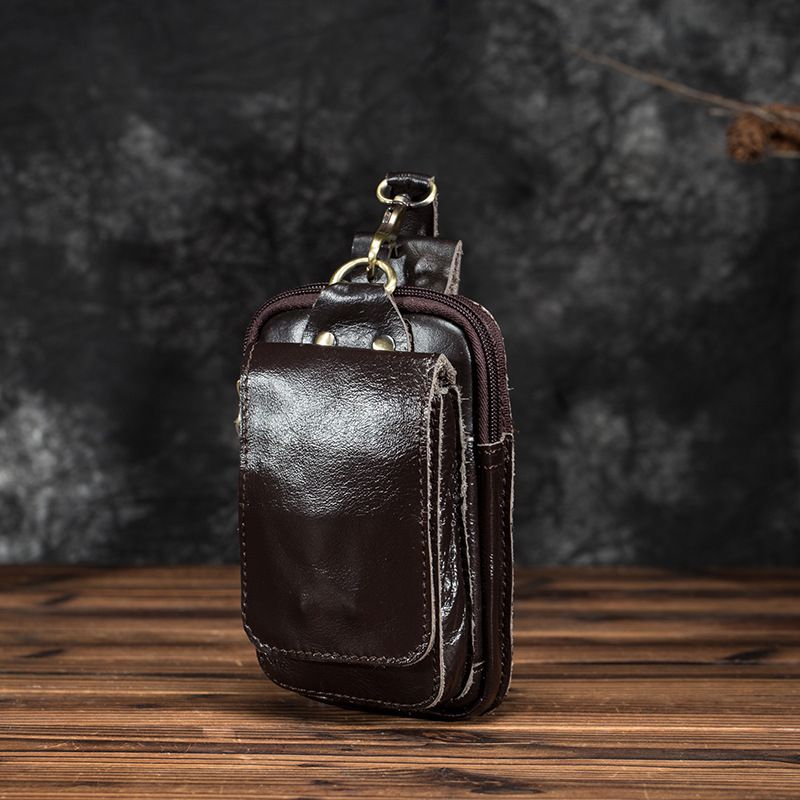 Head layer Crazy Horse Leather Cowhide Men's Trendy Cool Phone Camera Outdoor 6-inch Small Waist Bag with Hook 1609_voghion.com