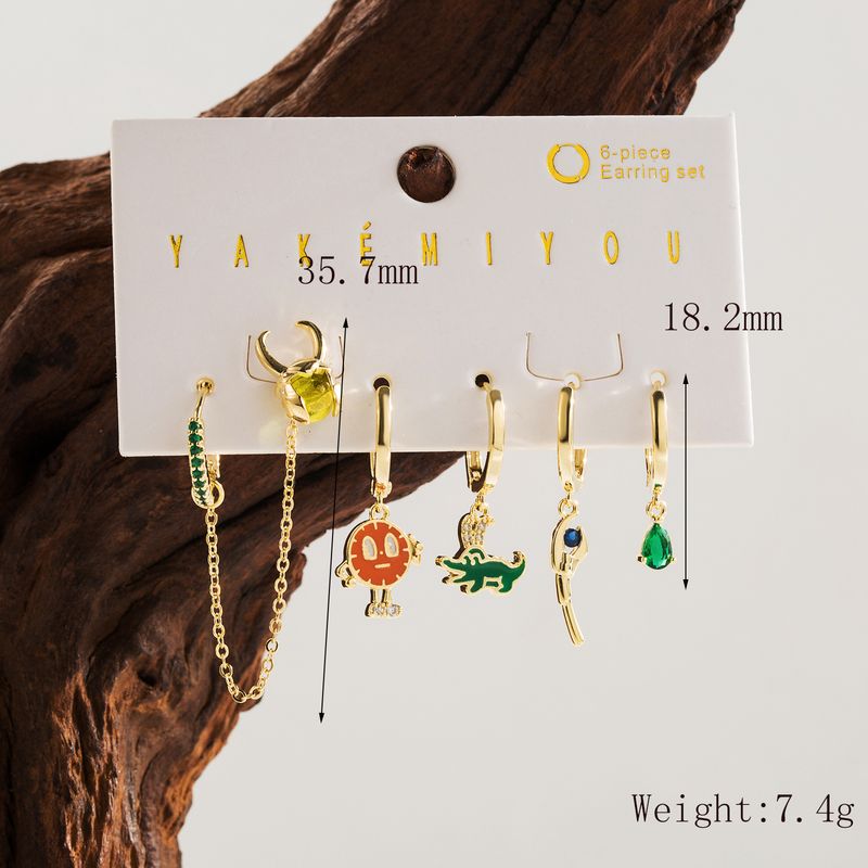 1 Set Yakemiyou Simple Style Commute Cartoon Charakter Emaille Inlay Kupfer Zirkon 14K vergoldete Tropfenohrringe_voghion.com