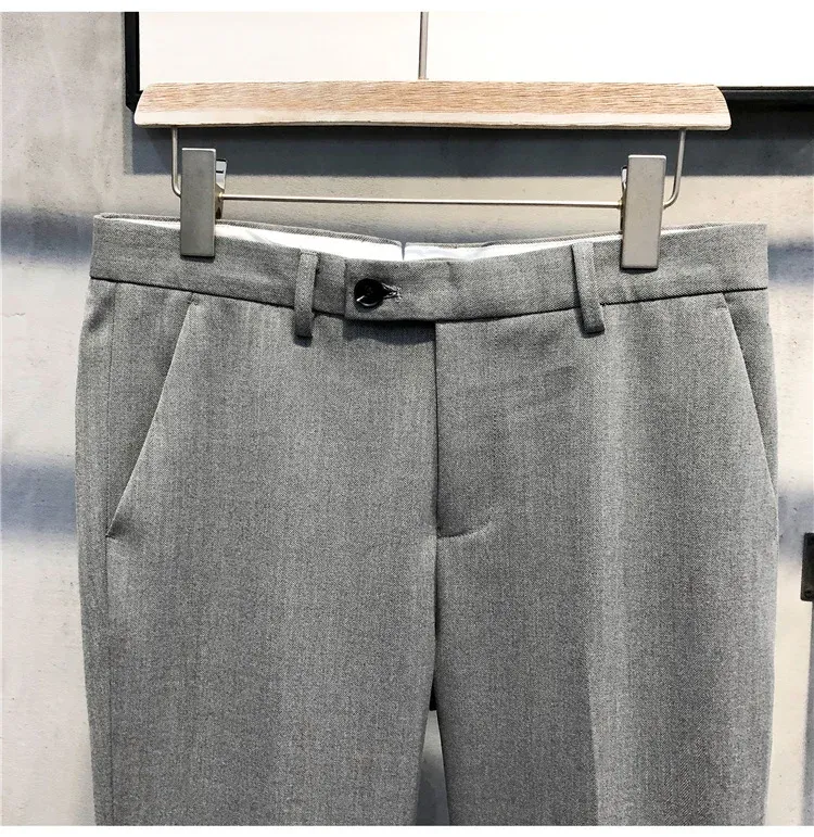 Sommer Männer Drapierte Keine-eisen Kleine Fuß Hosen Abnehmen Jugend Britischen Stil Koreanische Version Kleine Gerade-bein Abgeschnitten Hosen_voghion.com