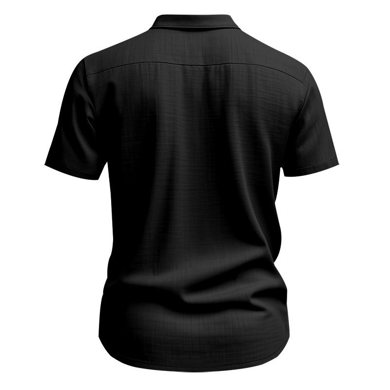 Herrenbekleidung Leinen Lose Casual Revers Casual Kurzarmhemd_voghion.com