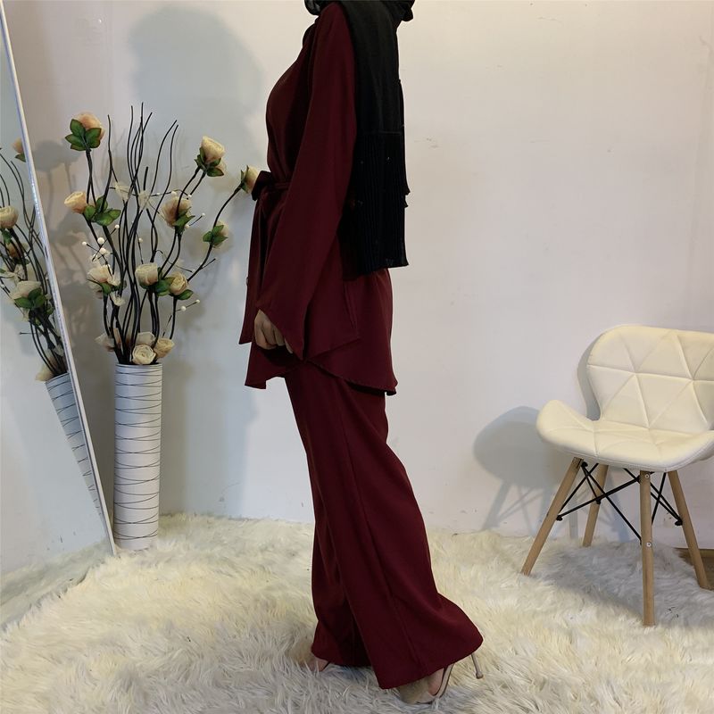 Two-pieces Abaya Turkish Kimono Tops Pants Muslim Dress Abayas Hijab Robe Dubai Caftan Kaftan Islam Clothing For Women Fashion_voghion.com