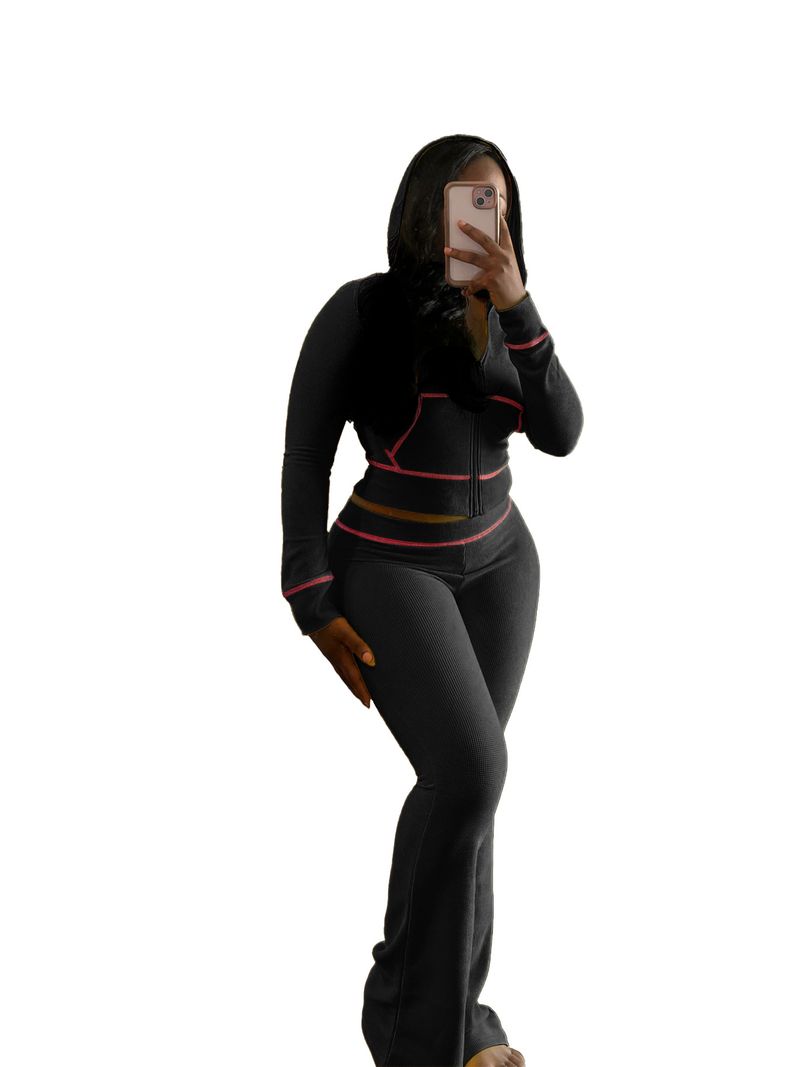 "Waffle-Knit Hooded Lounge Set – Raglan Sleeve Jogger Pants & Cropped Hoodie (Yellow/Black/White/Rose/Pink/Brown/Grey, S-XXL)"_voghion.com