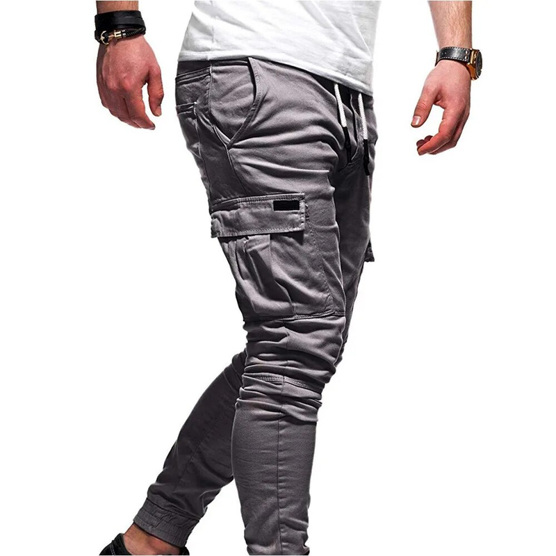 Herren-Arbeitshose mit mehreren Taschen, Outdoor-Sport-Arbeitshose, kleines Bein mit elastischem Kordelzug, lange Freizeithose für Herren_voghion.com