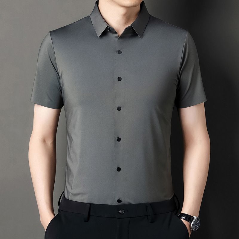 Camicia a maniche corte sottile CT 2025 Summer Silk da uomo, senza cuciture, casual e alla moda_voghion.com