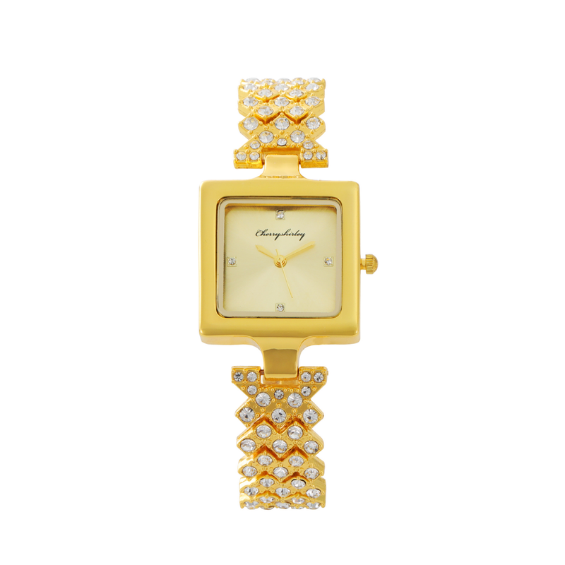 Reloj de pulsera de cuarzo para mujer, banda de acero de estilo coreano, cuadrado, lleno de diamantes, 2024_voghion.com