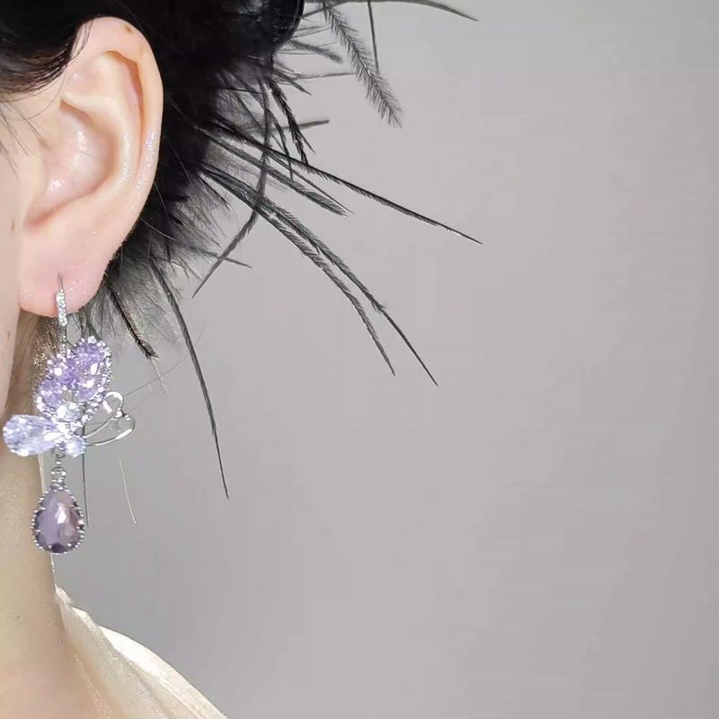 Orecchini a farfalla in zircone viola, stile esclusivo, regalo per la festa degli appuntamenti Qixi, design di nicchia per la fidanzata_voghion.com
