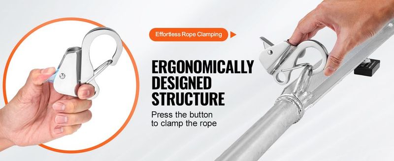 VEVOR Boat Anchor Hook, 304 Stainless Steel Slide Anchor, Knotless Anchor System With Quick Release, Boat Anchor Hook Clips For 3/8" - 5/8" Boat Anchor Rope, Easy To Use, Holds 3700 LBS_voghion.com