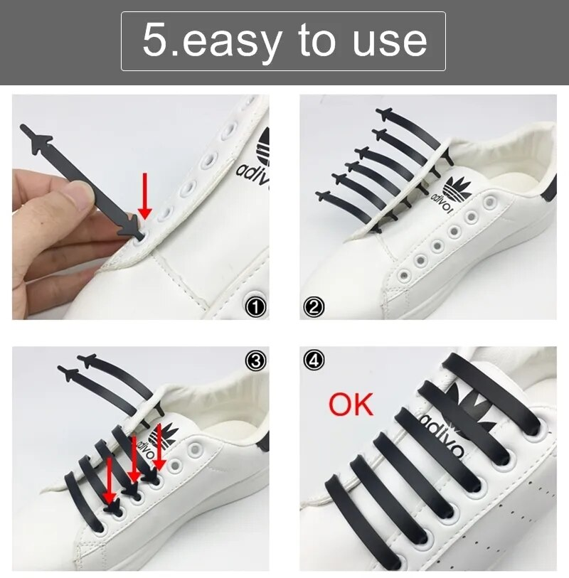 12 pz/lotto Lacci Delle Scarpe In Silicone Senza cravatta Lacci Elastici Lacci Speciali per Bambini/Adulti Allacciatura Scarpe Da Ginnastica In Gomma Lacci delle scarpe_voghion.com