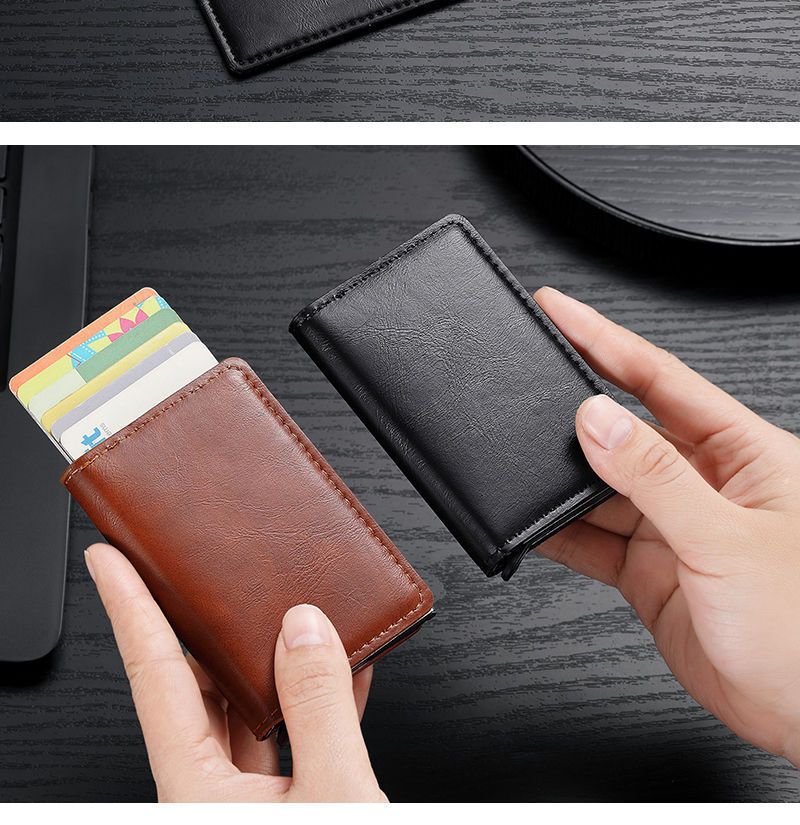 Porta carte Portafogli Rfid Shield Antifurto Spazzola Ultra-sottile Carta di credito Lega di alluminio Borsa per carte Portafoglio multi-carta da uomo in metallo_voghion.com