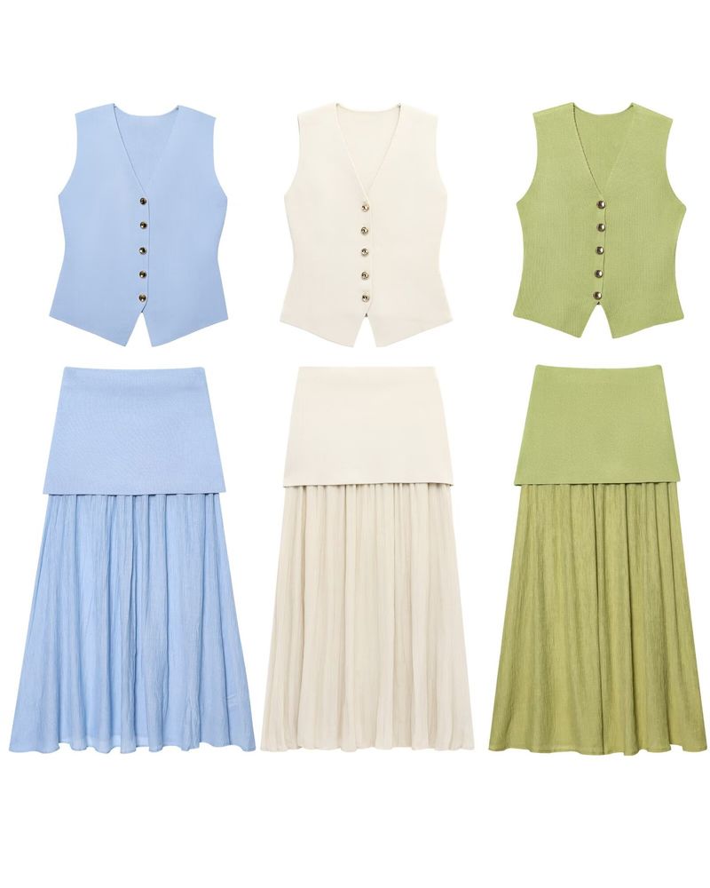 Gilet da donna in maglia con piccole pieghe e gonna patchwork_voghion.com