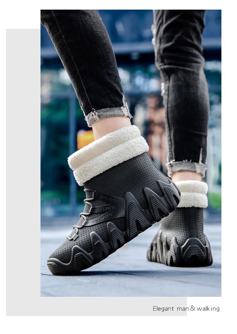 Waterdichte PVC heren mid-top sneeuwlaarzen met verdikte onderkant, antislip, mode, casual, fleece gevoerd, warm, dual-use werkschoenen van rubber_voghion.com