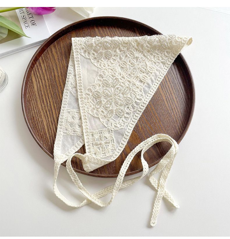 Nėriniuotas trikampis šalikas - mielas ir stilingas plaukų bandana, rankų darbo megztas galvos apdangalas pavasario vasaros kelionėms_voghion.com