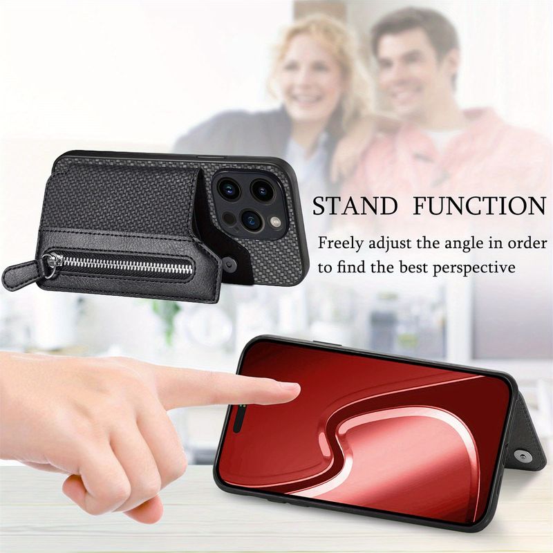 Custodia per telefono con motivo in fibra di carbonio, portafoglio per 15, 14, 13, 12, 11 Pro Max, flip cover, slot per schede, ventosa magnetica, fibbia per carte, custodia protettiva per la casa_voghion.com