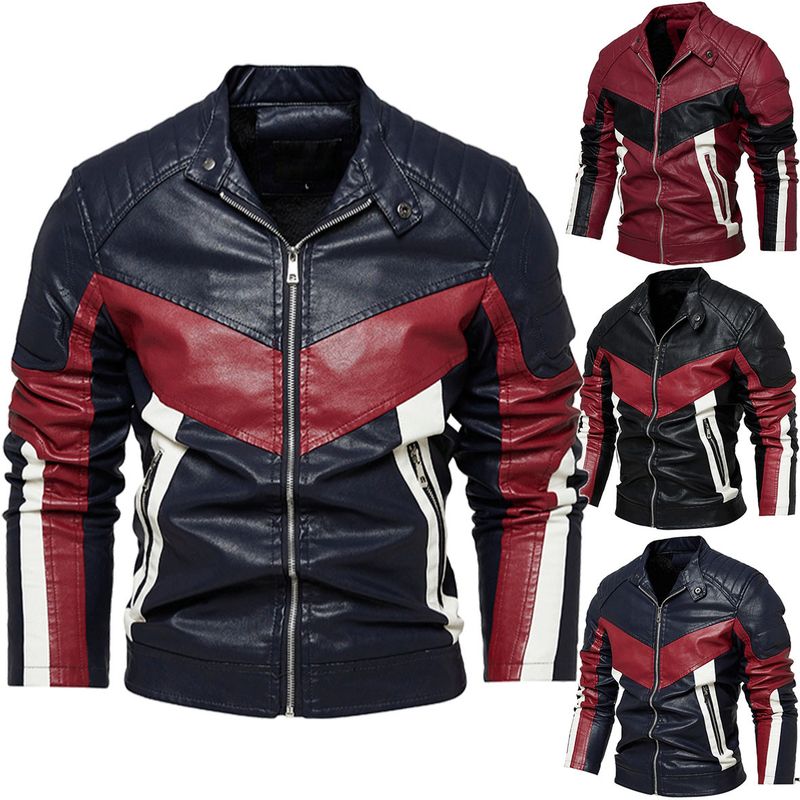 Suitable For All Seasons Plus Size PU Leather Coat Men's Motorcycle Jacket With Fleece Lining_voghion.com