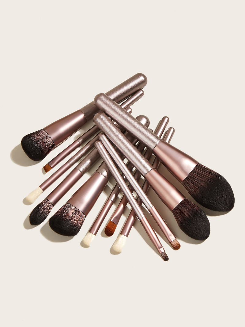 12 pcs brown makeup brush set, high quality, extra large, including foundation brush, fan brush FINDCOLOR_voghion.com