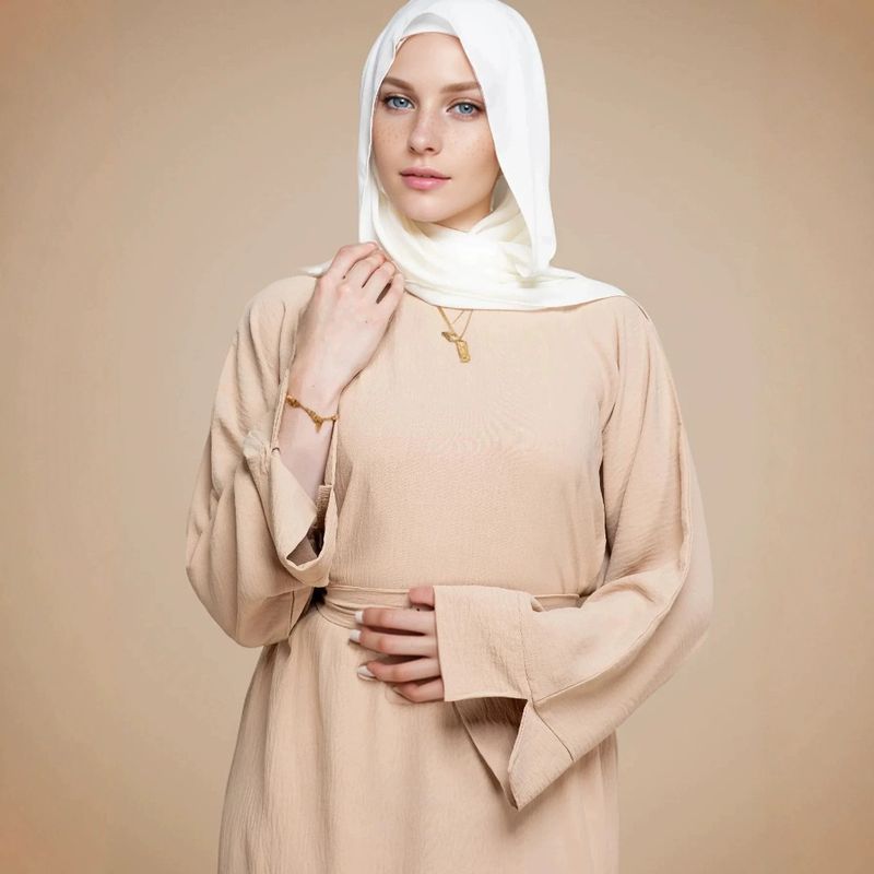 Damenbekleidung im neuen Stil, einfarbige Manschetten, Schlitz, nahöstliche muslimische Kleidung, langer Rock, modische und elegante Bluse, Kleid, Robe_voghion.com