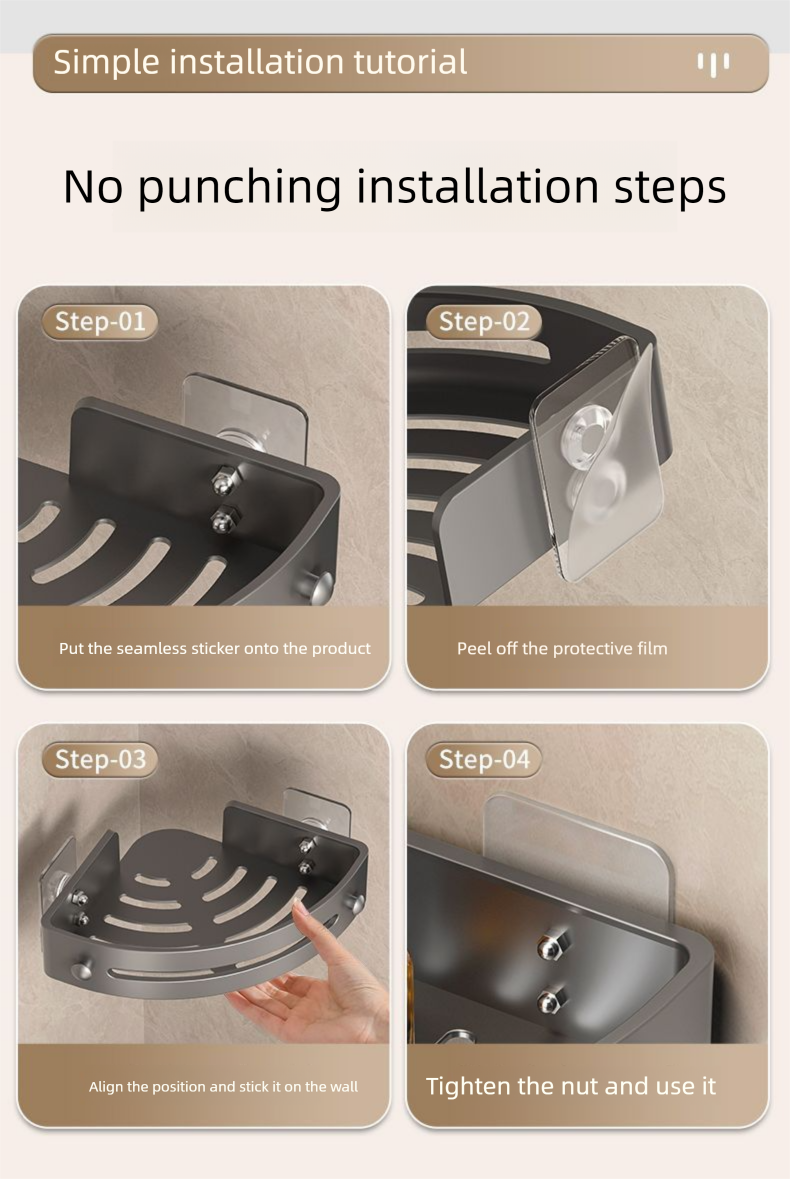 SOWE - Estante de almacenamiento de pared triangular de plástico sin taladro para lavabo comercial, organizador de baño y cocina_voghion.com