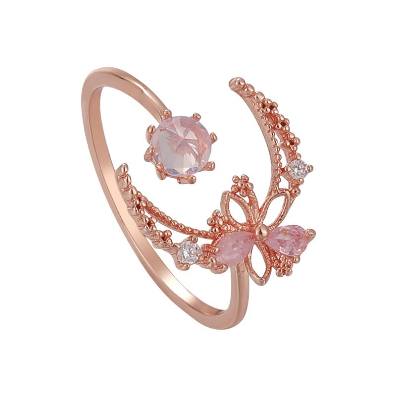 Fashion New Simple All-match Ring Ring Pearl Flower Zircon Irregular Opening Design Adjustable Ring_voghion.com