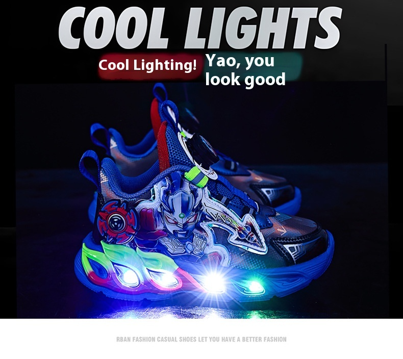 Children's New Leather Revoing Button Children's Sports Illuminated Casual Shoes, Running_voghion.com
