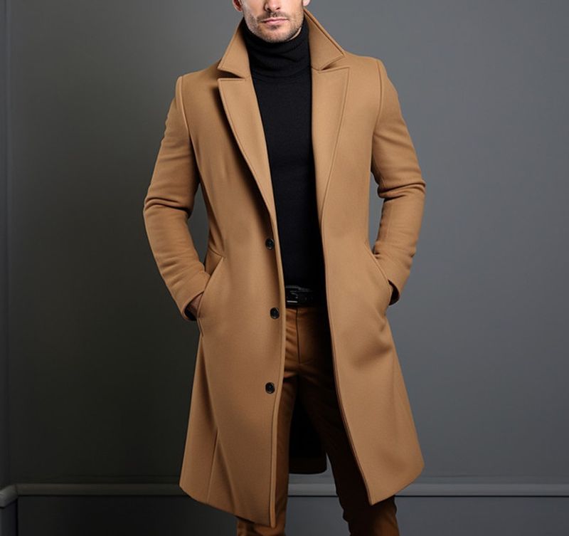 Men's Wool Blend Trench Coat - Classic Long Overcoat For Winter, Slim Fit, Multiple Pockets, Stylish & Warm_voghion.com