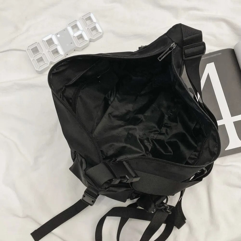 Schulter Gothic Schwarz Umhängetasche Messenger Tragetaschen Für Männer Frauen Shopper Nylon Hip Hop Techwear Satchel Taille Goth_voghion.com