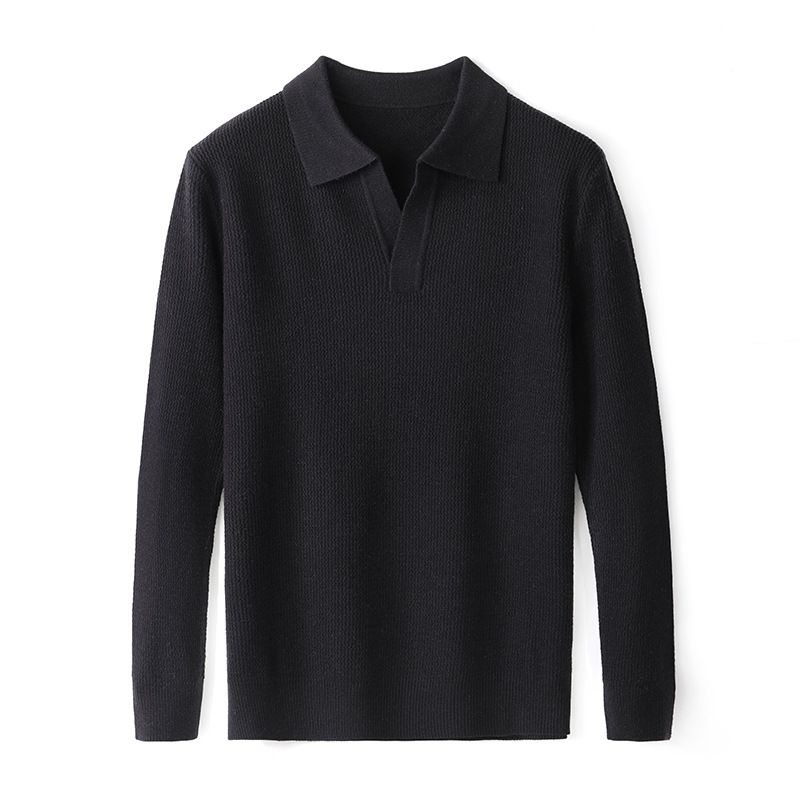 Maglione da uomo con scollo a V e fondo in maglia, versione coreana, polo larga, abbigliamento da uomo_voghion.com