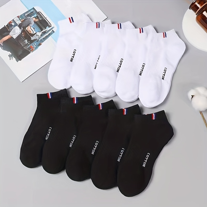 5/10 Pairs of High-Quality Soft Comfortable Men's Sports Summer Sweat Absorbing Breathable and Casual Socks_voghion.com