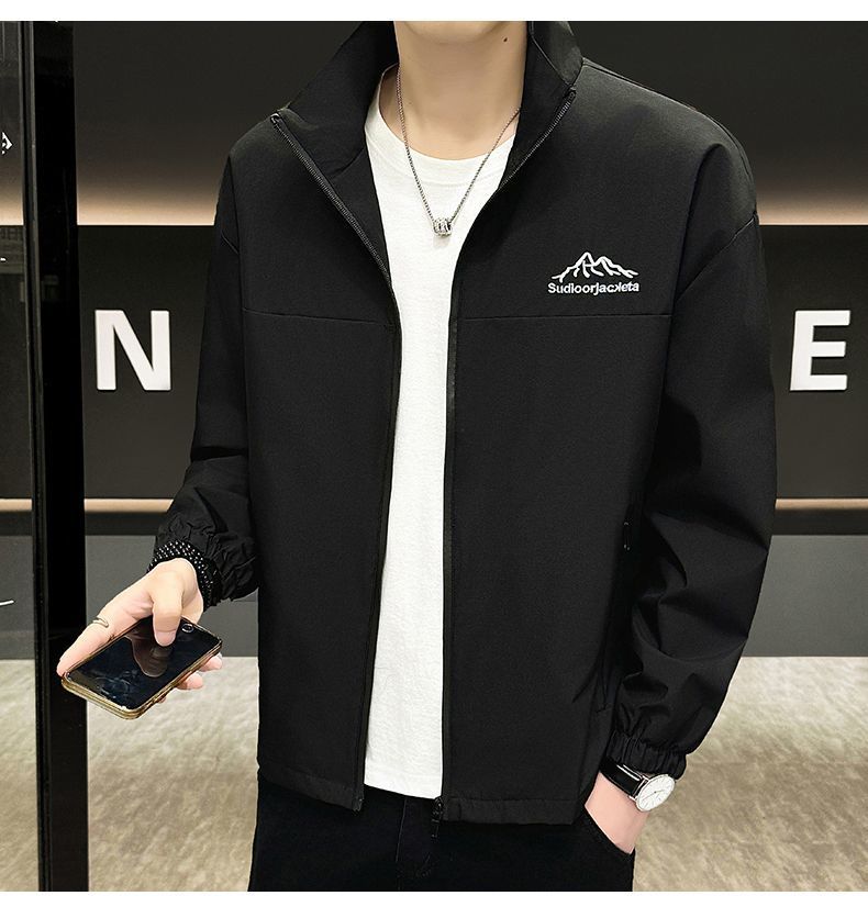 Spring And Autumn Trendy Casual Sports Jacket Men's Thin Loose Stand Collar Windbreaker Waterproof Coat_voghion.com