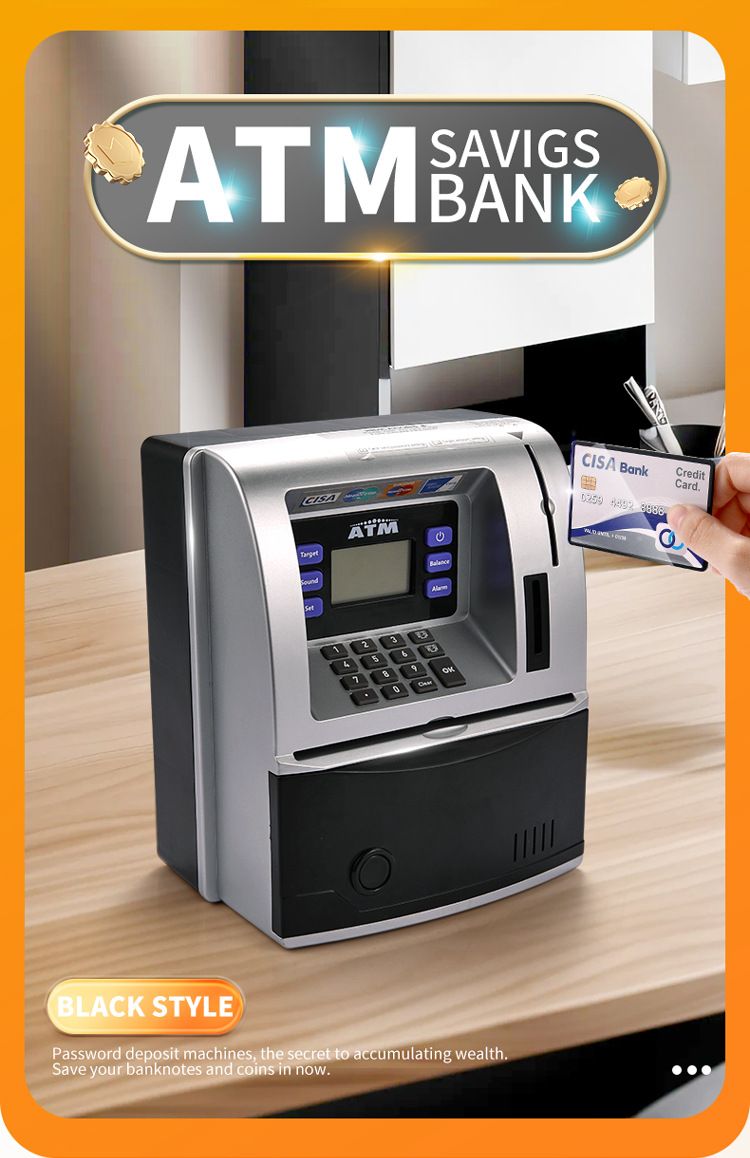 Kids ATM Piggy Bank With Password Lock - Large Money Saving Box For Boys & Girls, Modern Digital Cash Coin Bank Toy_voghion.com