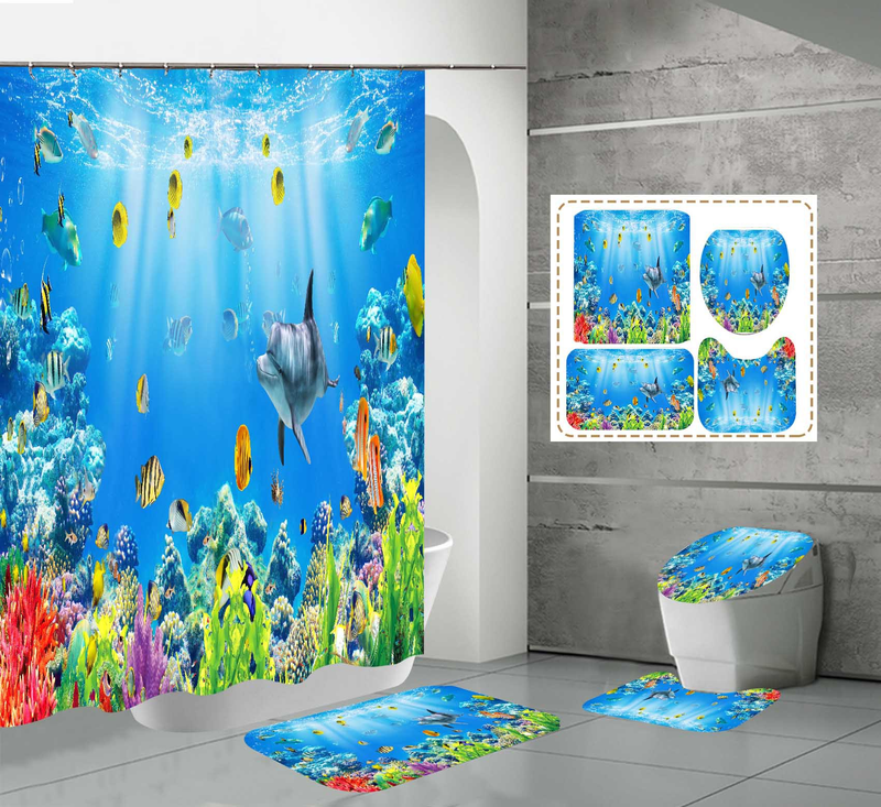 Venda imperdível 3D impressão digital de alta definição à prova d' água poliéster marinho golfinho high-end cortina de chuveiro do banheiro_voghion.com