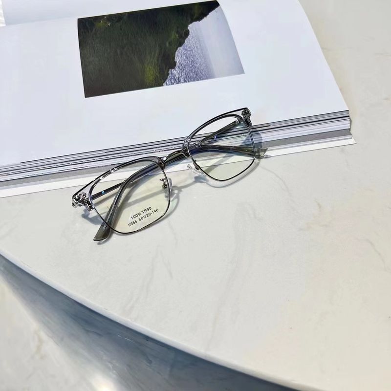 Men's business half TR eyebrow frame can be equipped with degree resistant blue light metal flat glasses 9355_voghion.com