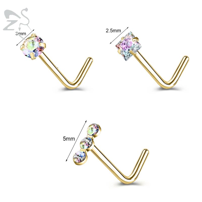 3-4 Stück/Set Nasenpiercings aus goldfarbenem Edelstahl, Herz-, Stern- und runde Kristall-Nasenpiercings, L-Form, 18 g/20 g_voghion.com