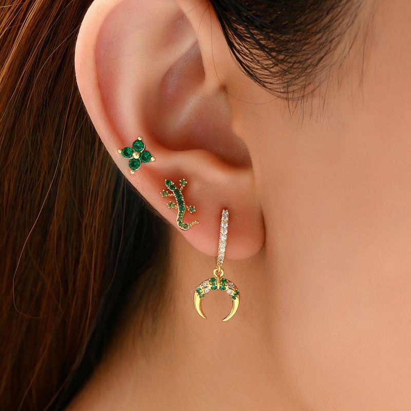 Ins Fashion Personality Earrings Set Inlaid With Zircon Crescent Gecko Niche Design Earrings Versatile Net Red Ear Bone Clip_voghion.com
