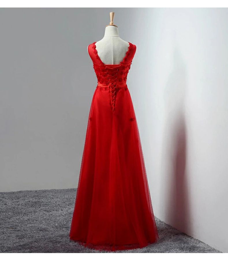 Elegante abito da damigella senza maniche per matrimoni, banchetti e lauree - Abito lungo formale a trapezio con vita alta in rosso, rosa, champagne e altro ancora_voghion.com