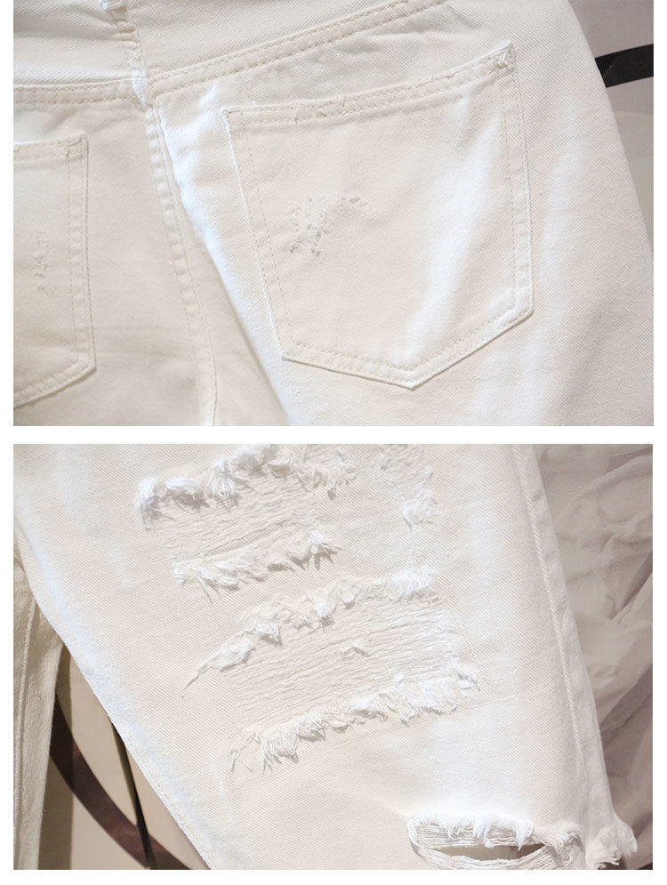 Men's Clothing Ripped denim shorts men's summer thin loose straight cat whisker white five-point pants trendy brand mid-length pants_voghion.com