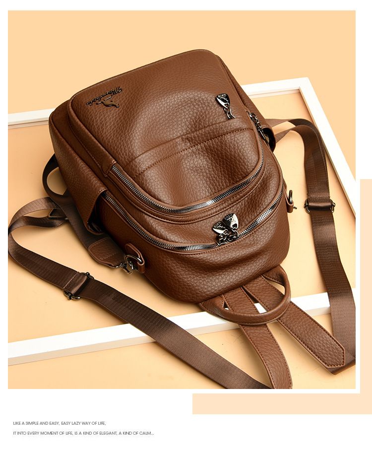 Backpack Women's Soft Leather Small Backpack 2024 New Fashionable Casual All-match Large Capacity Multi-layer Portable Shoulder Crossbody Bag_voghion.com