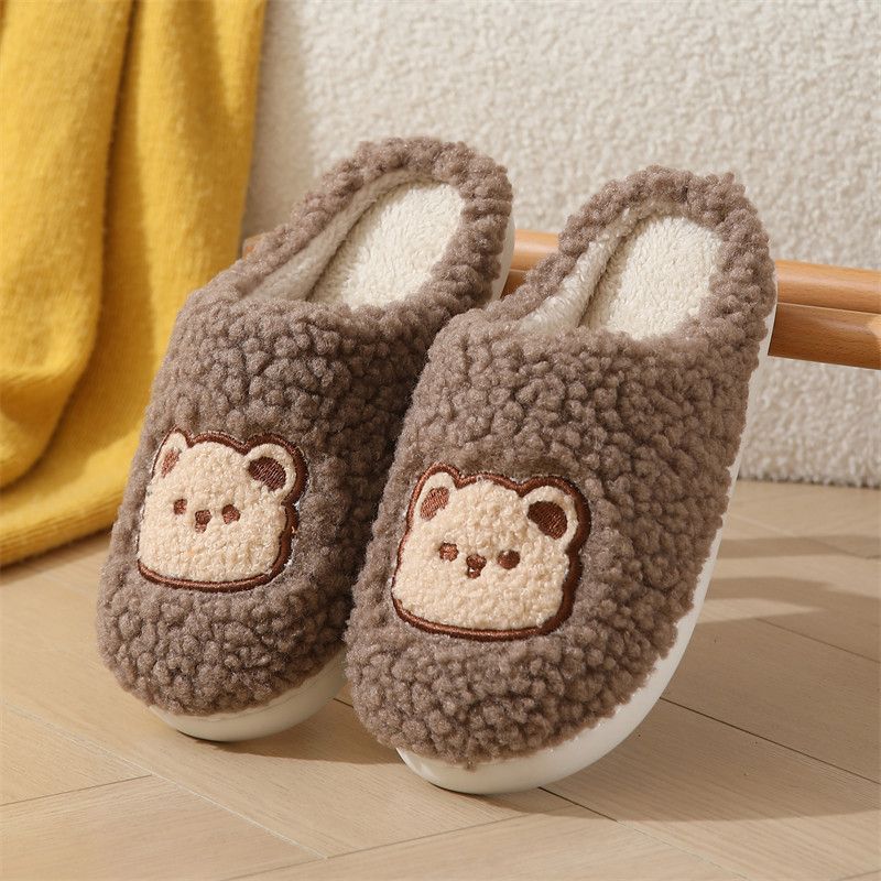 Hustøffel Menn Kvinner Bjørn flip-flops Vinter Varm Tegneserie Kawaii Plysj Innendørs Hjemmesko Flate Morsomme Fuzzy Kvinnelige Slides S050_voghion.com