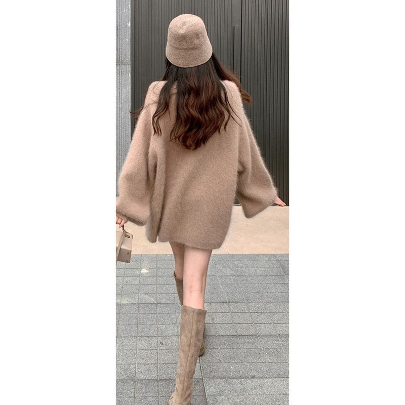 Pull en velours de vison doux et moelleux pour femme, style décontracté et décontracté, sensation haut de gamme, cardigan tricoté pour le printemps, l'automne et_voghion.com