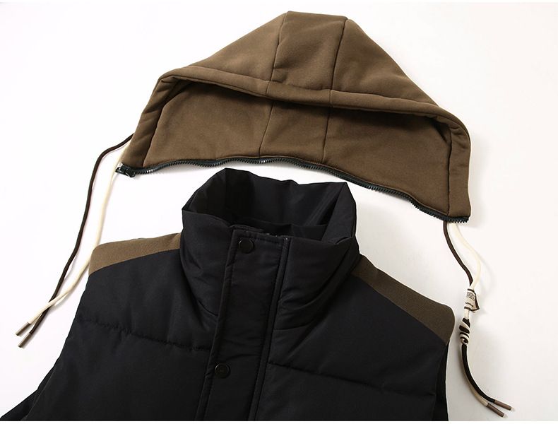 Steppweste mit abnehmbarer Kapuze für Herren – Winter-Arbeitskleidung & Streetstyle-Pufferjacke ohne Ärmel mit individuellem Aufdruck (Schwarz/Creme, M-5XL)_voghion.com