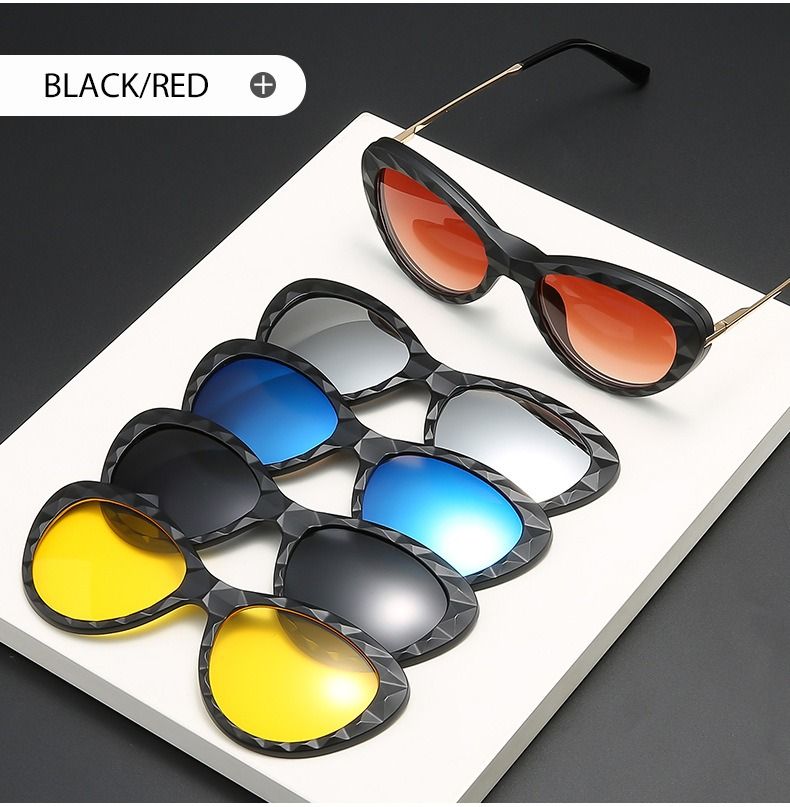 Nieuw binnen 6 in 1 brilmontuur voor dames met 5 stuks clip-on gepolariseerde zonnebrillen magnetische bril voor dames computer optisch 2352D_voghion.com