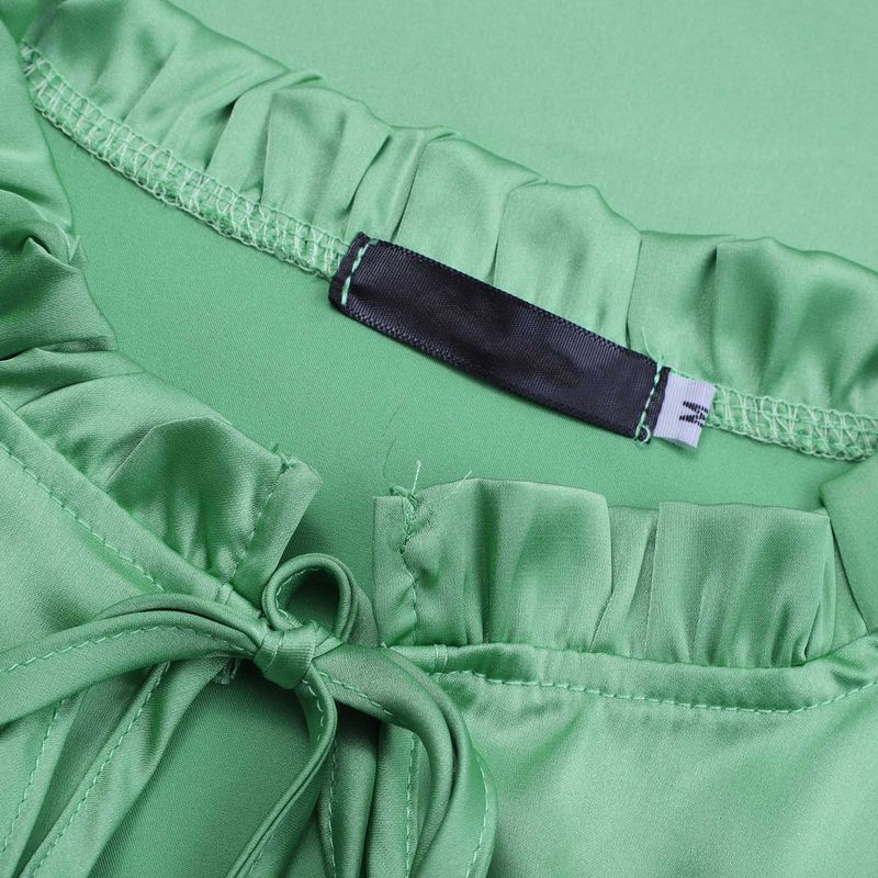 Camicie da donna eleganti top da donna in raso dritto con lacci tinta unita girocollo a maniche lunghe_voghion.com