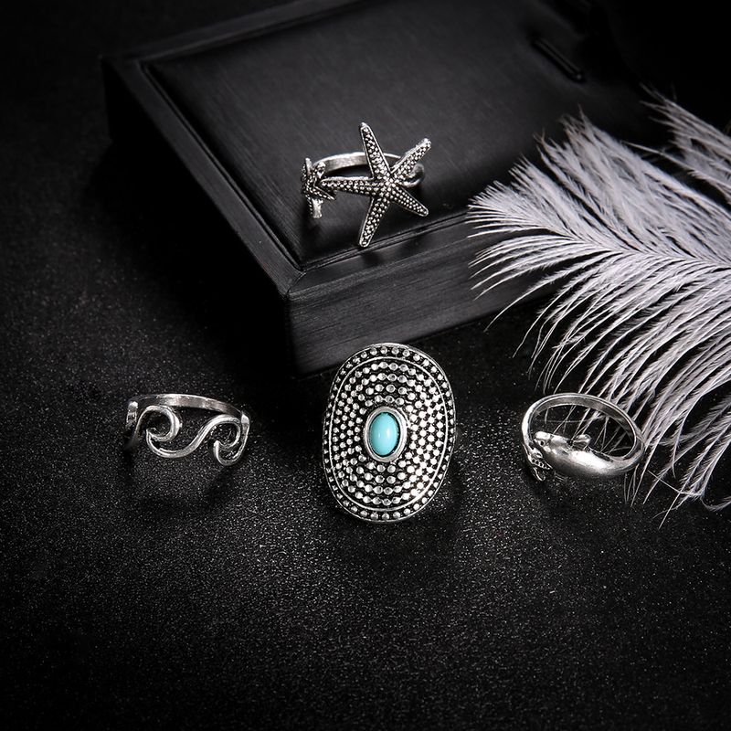 Schmuck Neue Böhmische Seestern Welle Delphin Türkis 4-teiliges Ringset_voghion.com