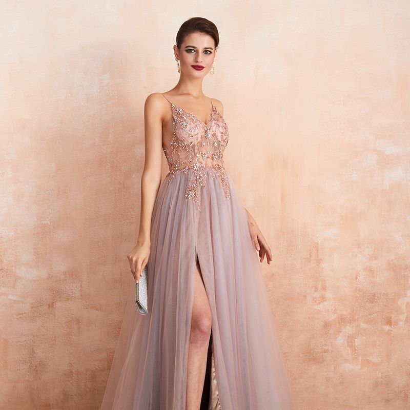 Vêtements pour femmes nouvelle robe de soirée longue sexy en tulle à col en V pour le printemps et l'été_voghion.com