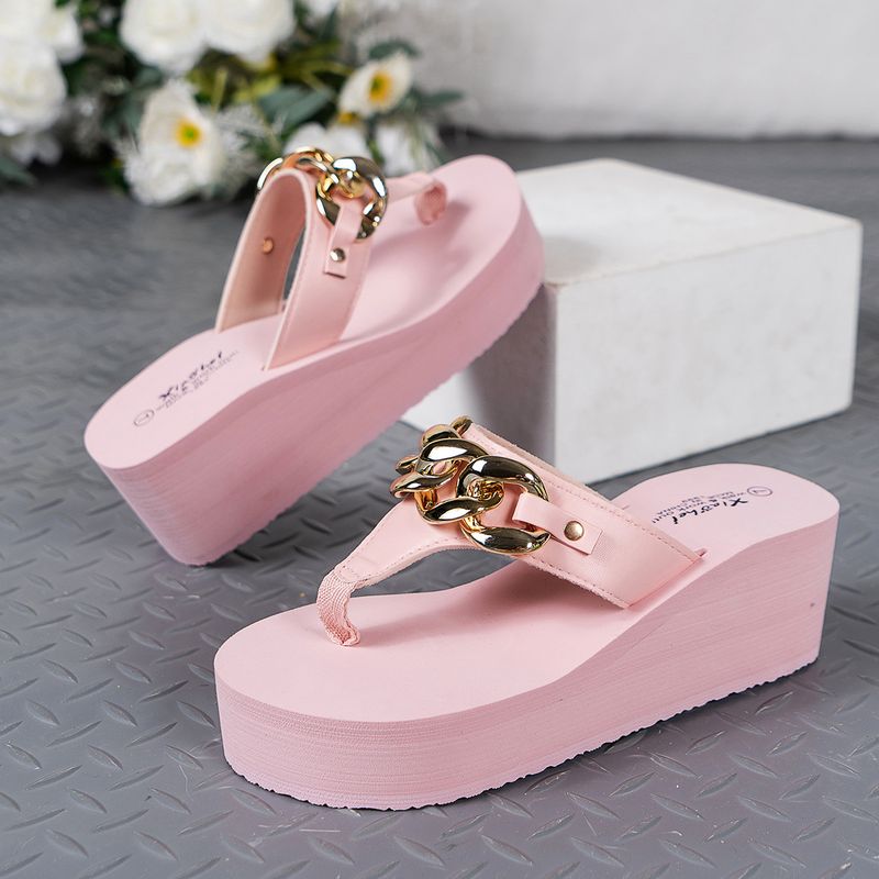 Xiaohei's Summer New Plus Size Chain Women's Height Increasing Sponge Cake And Breathable Casual Slippers For Women_voghion.com